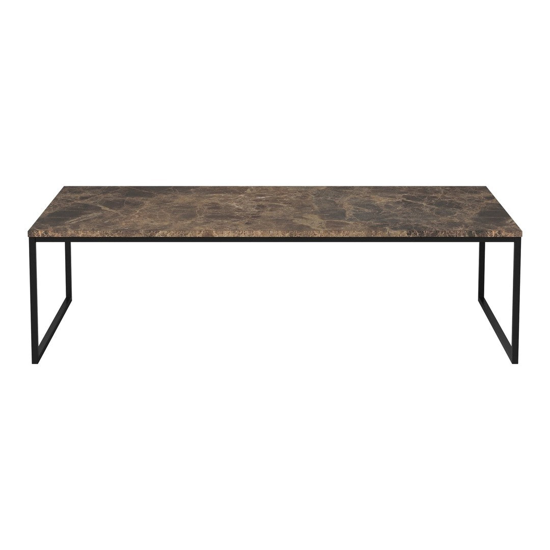 Stylish rectangular coffee table with a dark marble-like top and sleek black metal legs. Perfect for modern interiors.