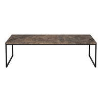 Stylish rectangular coffee table with a dark marble-like top and sleek black metal legs. Perfect for modern interiors.