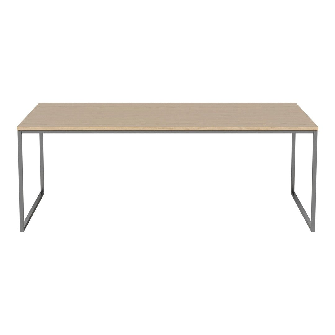 Simple beige tabletop with a smooth finish, paired with sleek silver metal legs for a modern, minimalist look.