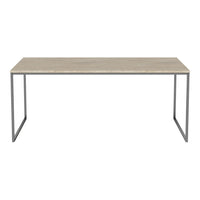 Gray marble tabletop with subtle veining, paired with sleek black metal legs. Modern and minimalistic design.