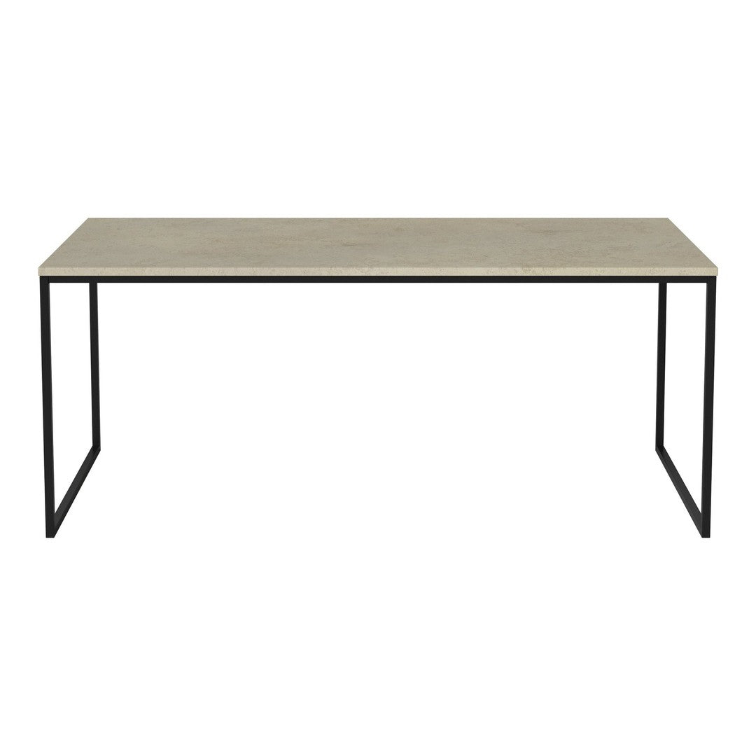Light gray tabletop with a smooth finish and a sleek black metal frame. Minimalist design for modern interiors.