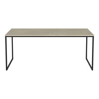 Light gray tabletop with a smooth finish and a sleek black metal frame. Minimalist design for modern interiors.
