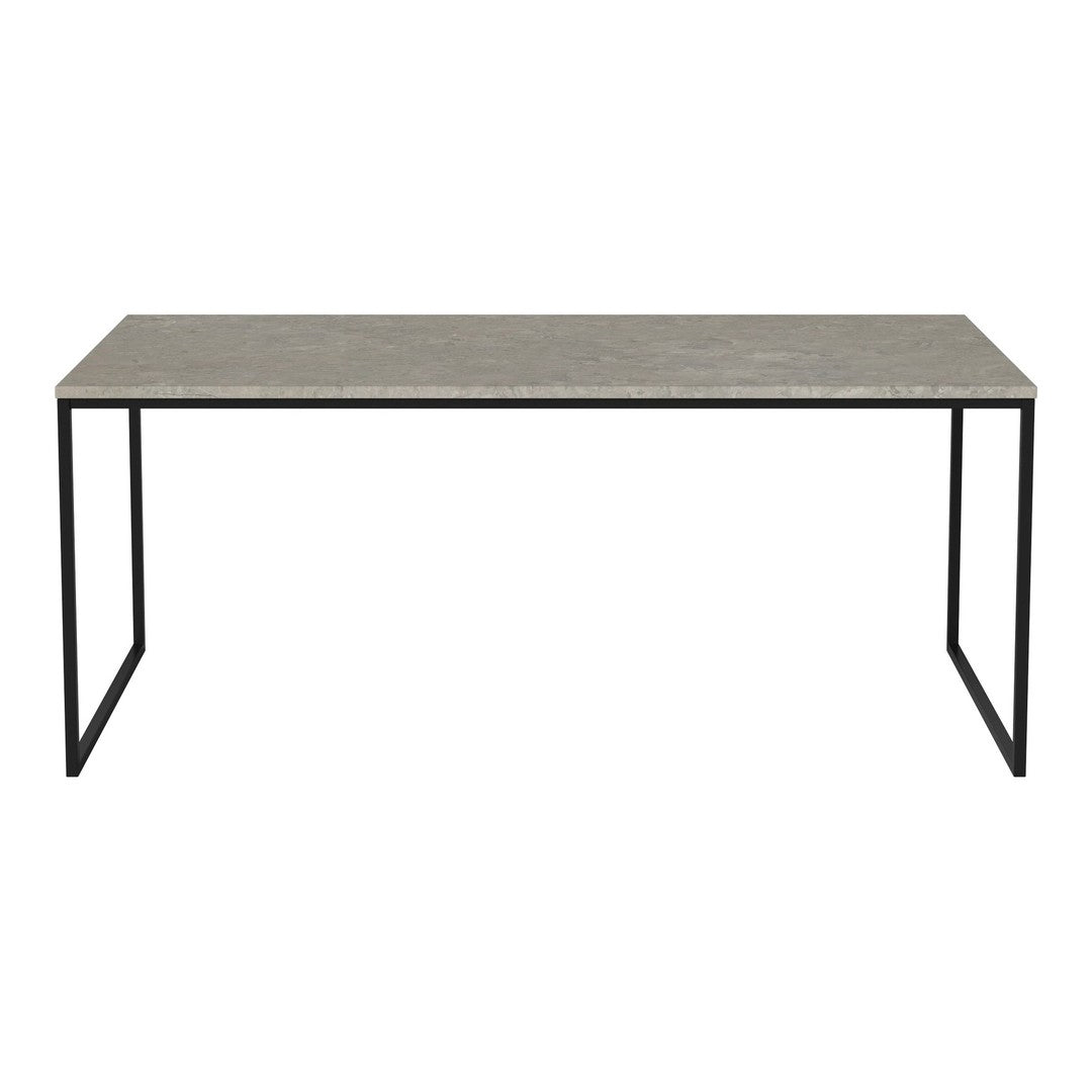 Gray marble tabletop with a sleek black metal frame, perfect for modern home decor. Stylish and minimalistic design.