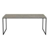 Gray marble tabletop with a sleek black metal frame, perfect for modern home decor. Stylish and minimalistic design.
