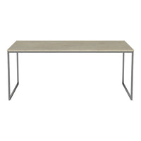 Light gray tabletop with a smooth finish, paired with sleek black metal legs for a modern style.