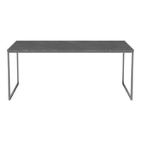 Gray marble tabletop with a sleek, minimalist metal frame, showcasing elegant, subtle veining patterns.