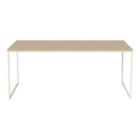 Minimalist beige tabletop with sleek white legs, featuring a contemporary design for modern interiors.