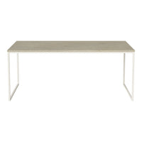 Elegant rectangular table with a light gray surface and sleek white metal legs, perfect for modern decor.