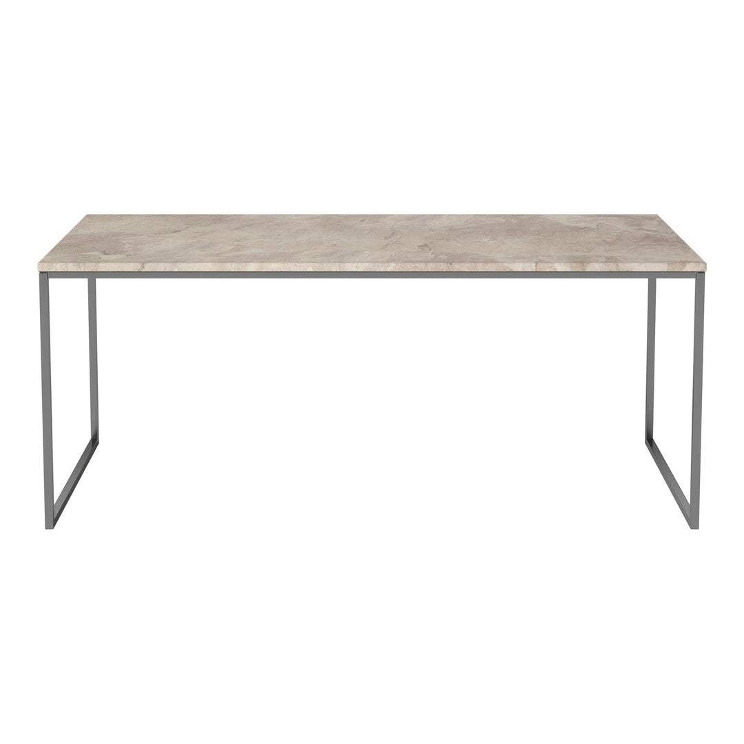 Gray concrete top desk with sleek metal legs, featuring a minimalist design and subtle texture. 