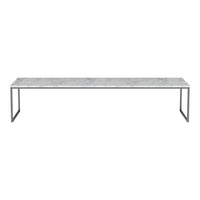 Gray marble tabletop with subtle white veining on a sleek metallic frame. Modern design with minimalist patterns.