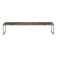 Long, rectangular bench featuring a dark, marbled surface with subtle earthy tones and sleek metal legs.
