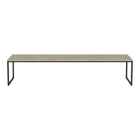 Modern gray tabletop with subtle texture, paired with sleek black metal legs. Ideal for contemporary spaces.