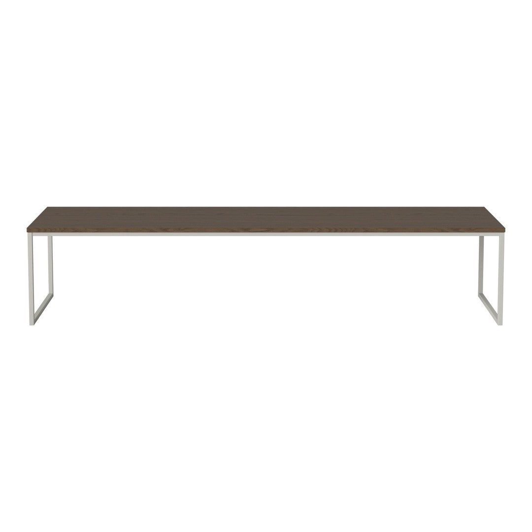 Sleek brown tabletop with smooth surface, paired with modern silver metal legs for a stylish minimalist look.