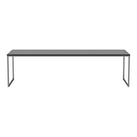 Sleek black metal frame table with a smooth grey top, perfect for modern decor. Minimalist design complements any space.