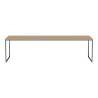 Light wood tabletop with a smooth finish and minimalist black metal frame. Sleek design for modern interiors.