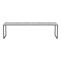 Elegant gray marble tabletop with black metal legs, modern minimalist design, perfect for contemporary settings.