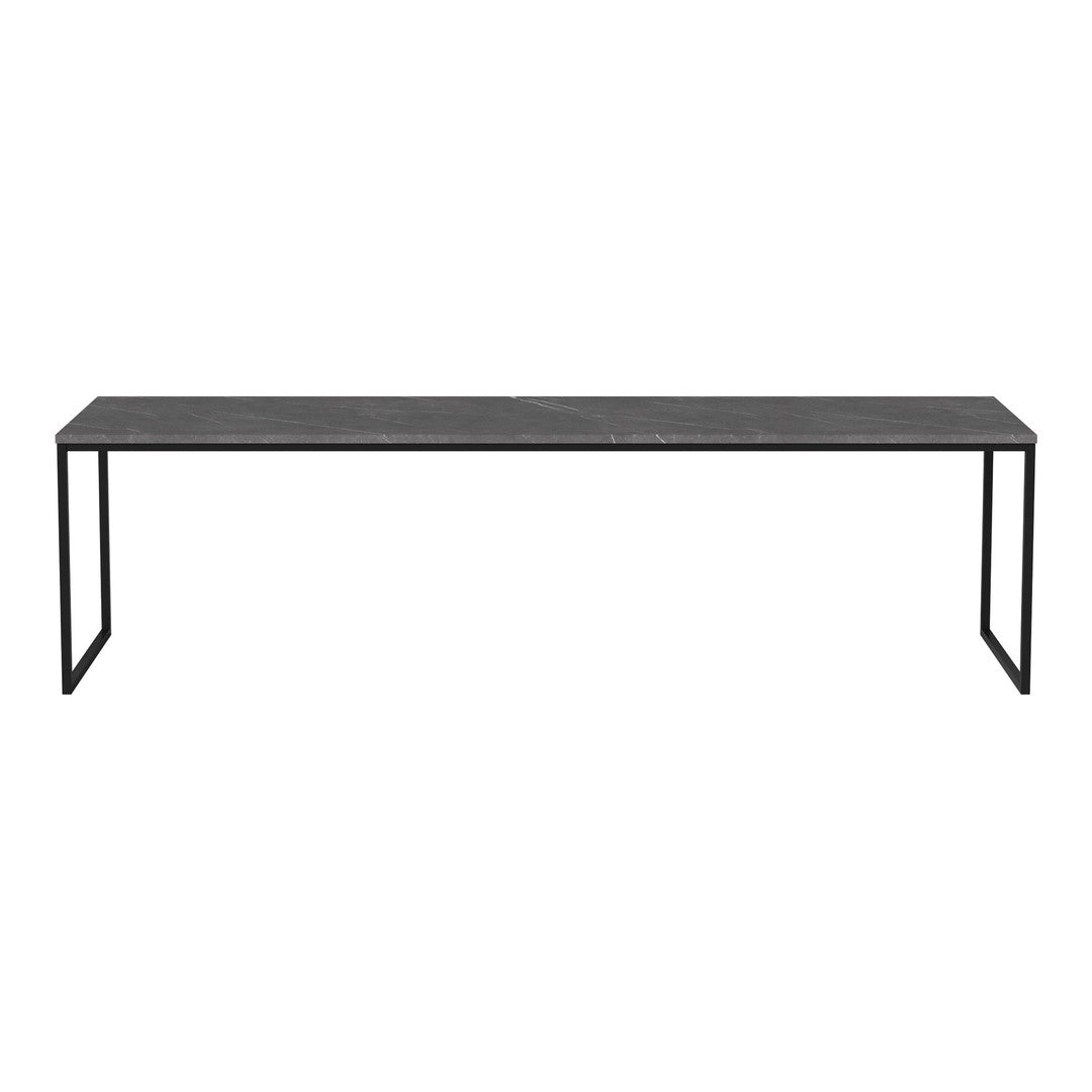 Sleek black metal frame with a minimalist gray tabletop, perfect for modern decor.