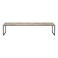 Light gray concrete tabletop with black metal legs, sleek and minimalist design for contemporary interiors.