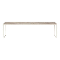 Light wood tabletop with a subtle grain pattern, paired with sleek white metal legs for a modern look.