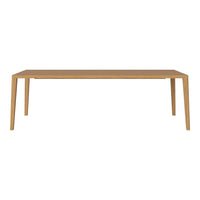 "Rectangular wooden table in natural wood finish, featuring smooth surfaces and simple lines."