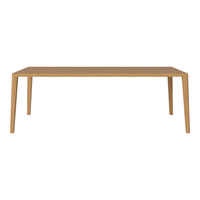 Natural wood dining table in a smooth, light oak finish with clean lines and a minimalist design.