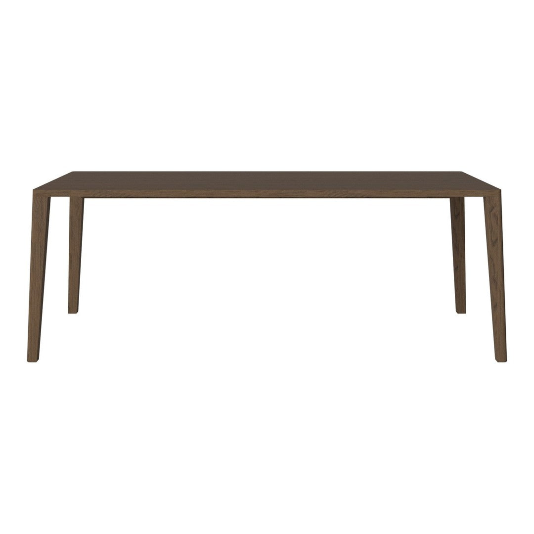 Brown rectangular dining table with smooth surface and straight legs, perfect for modern decor.