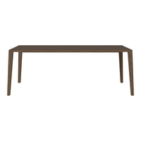 Brown rectangular dining table with smooth surface and straight legs, perfect for modern decor.