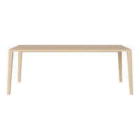 Light-colored, minimalist rectangular table with smooth, solid surface and straight, tapered legs. Perfect for modern decor.