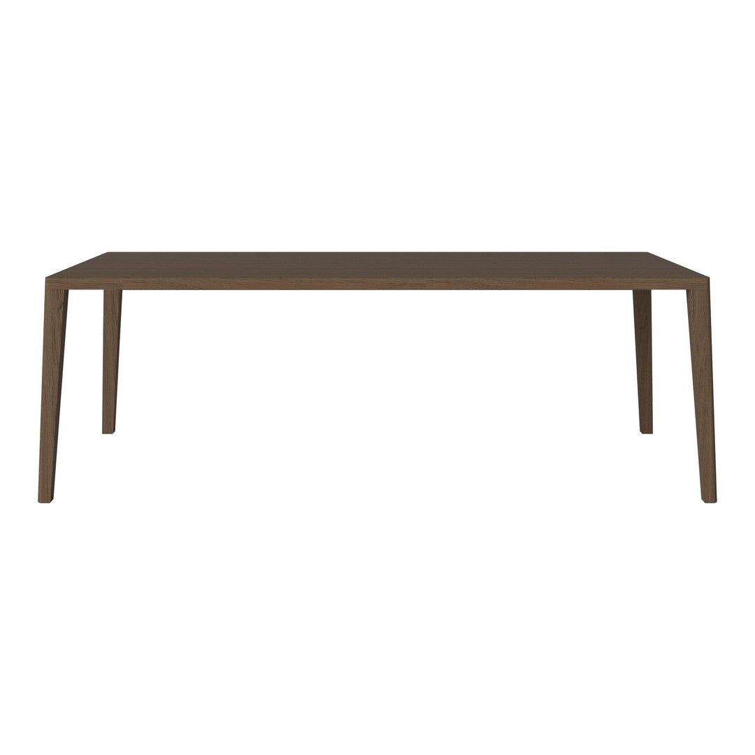 Brown rectangular dining table with sleek, modern lines and a smooth, matte finish. Ideal for contemporary spaces.