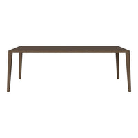 Brown rectangular dining table with sleek, modern lines and a smooth, matte finish. Ideal for contemporary spaces.