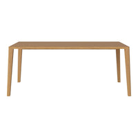 Light oak wooden dining table with a smooth, solid surface and minimalist design. Modern natural finish.