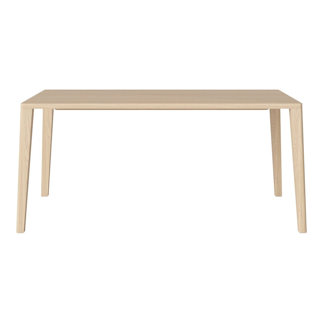 Light natural wood dining table with a smooth, minimalist design and clean, straight lines.