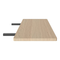 Light wood tabletop with a sleek grain pattern, paired with modern black metal legs.