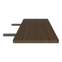 Dark wood tabletop with a smooth finish and subtle grain pattern, featuring sleek gray metal supports.