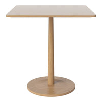 Light wood square table with a smooth surface and a minimalist design, featuring natural grain patterns.