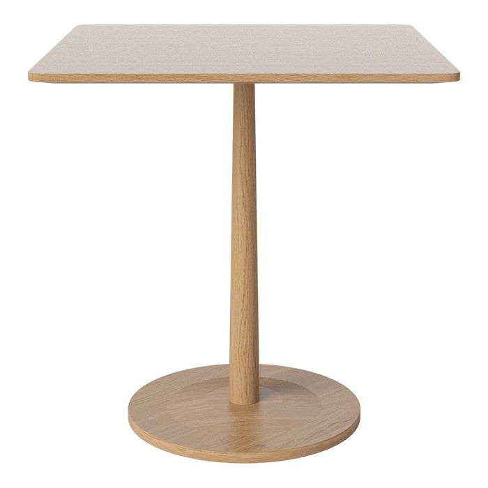 Light wood square table with a smooth surface and a minimalist design, featuring natural grain patterns.