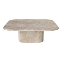 Rectangular marble coffee table with soft beige tones and subtle veining patterns. Perfect for modern decor.