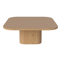 Light oak square coffee table with smooth surfaces and a rounded edge design. Simple, modern wood pattern.