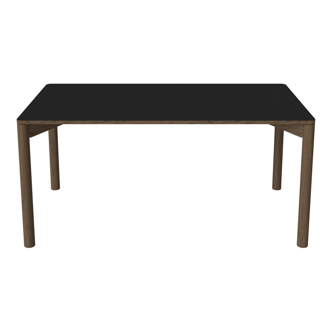 Black tabletop with sleek, modern design and natural wooden legs in a warm brown finish. Perfect for contemporary spaces.