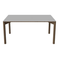 Gray rectangular tabletop with light brown wooden legs, featuring a sleek, modern design. Perfect for any dining space.