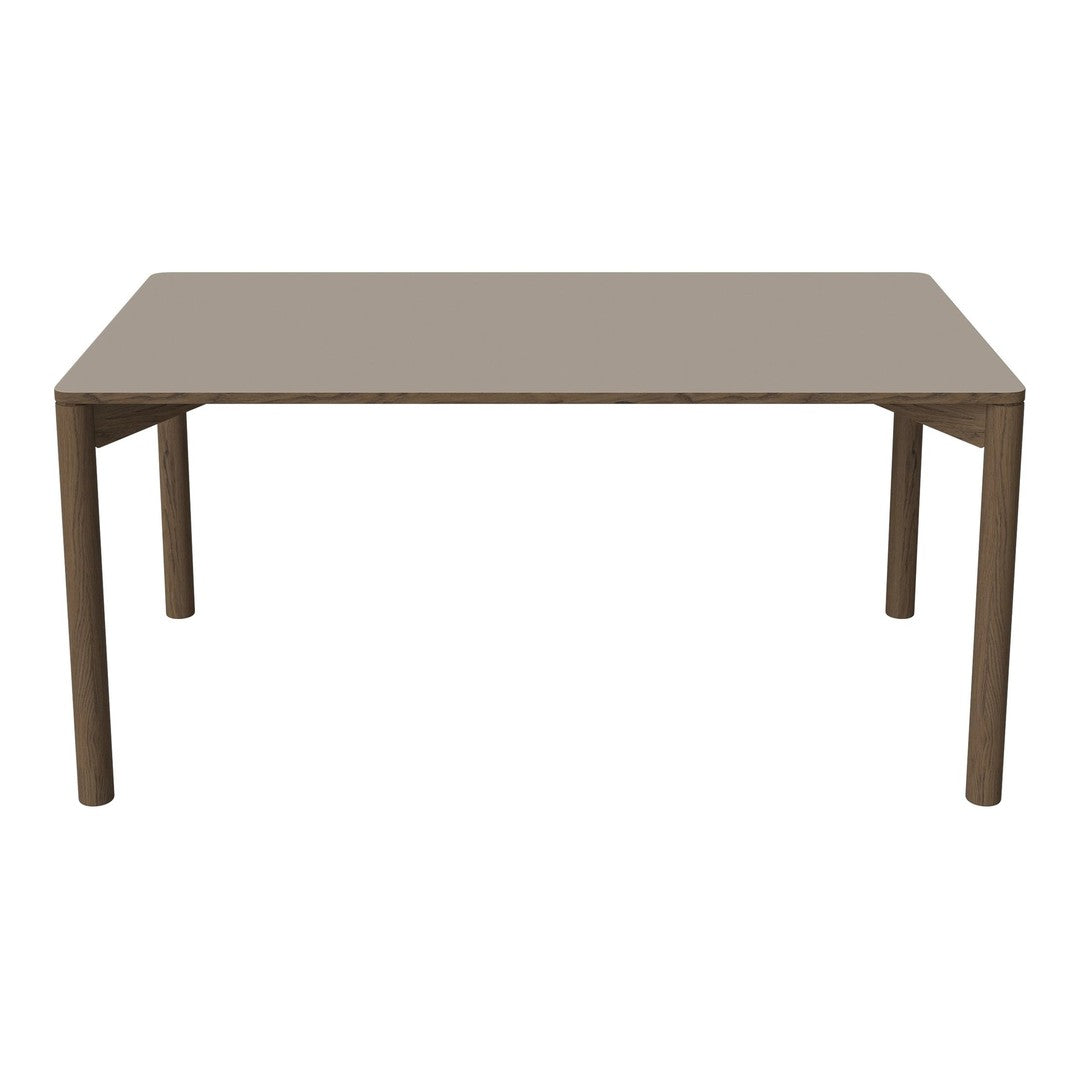 Brown rectangular dining table with a smooth, matte finish and clean, minimalist design.
