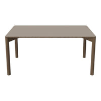Brown rectangular dining table with a smooth, matte finish and clean, minimalist design.