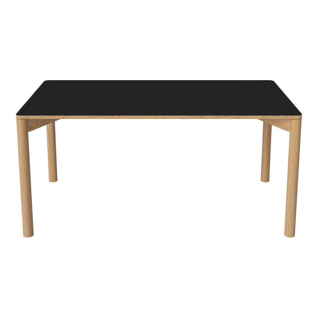 Black tabletop with natural wood legs, featuring a sleek, modern design perfect for any contemporary space.
