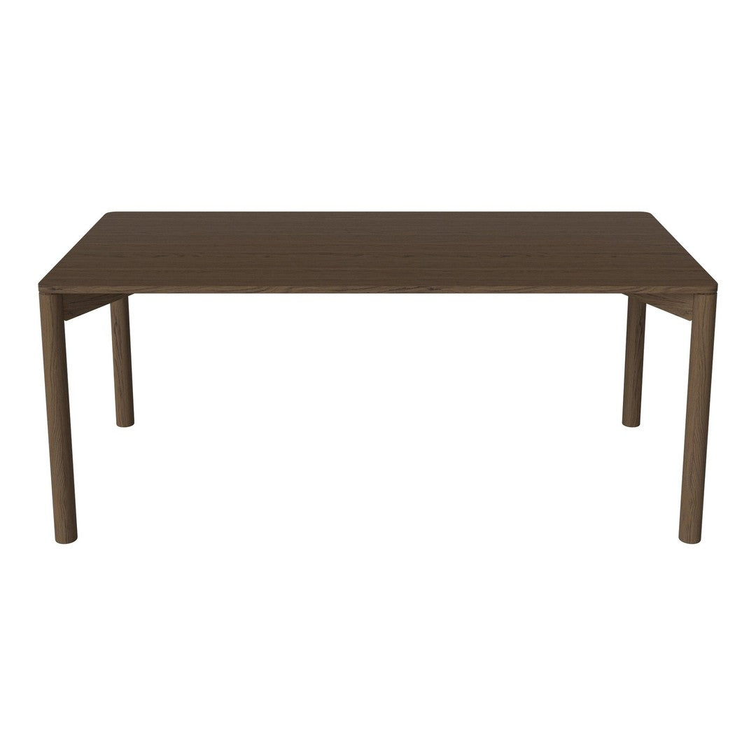 Brown rectangular dining table with a simple slatted pattern, perfect for modern or rustic decor.