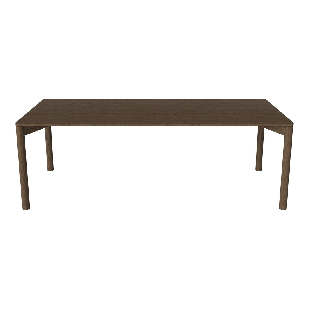 Rectangular dining table in rich dark brown with a smooth, solid surface and minimalist design.