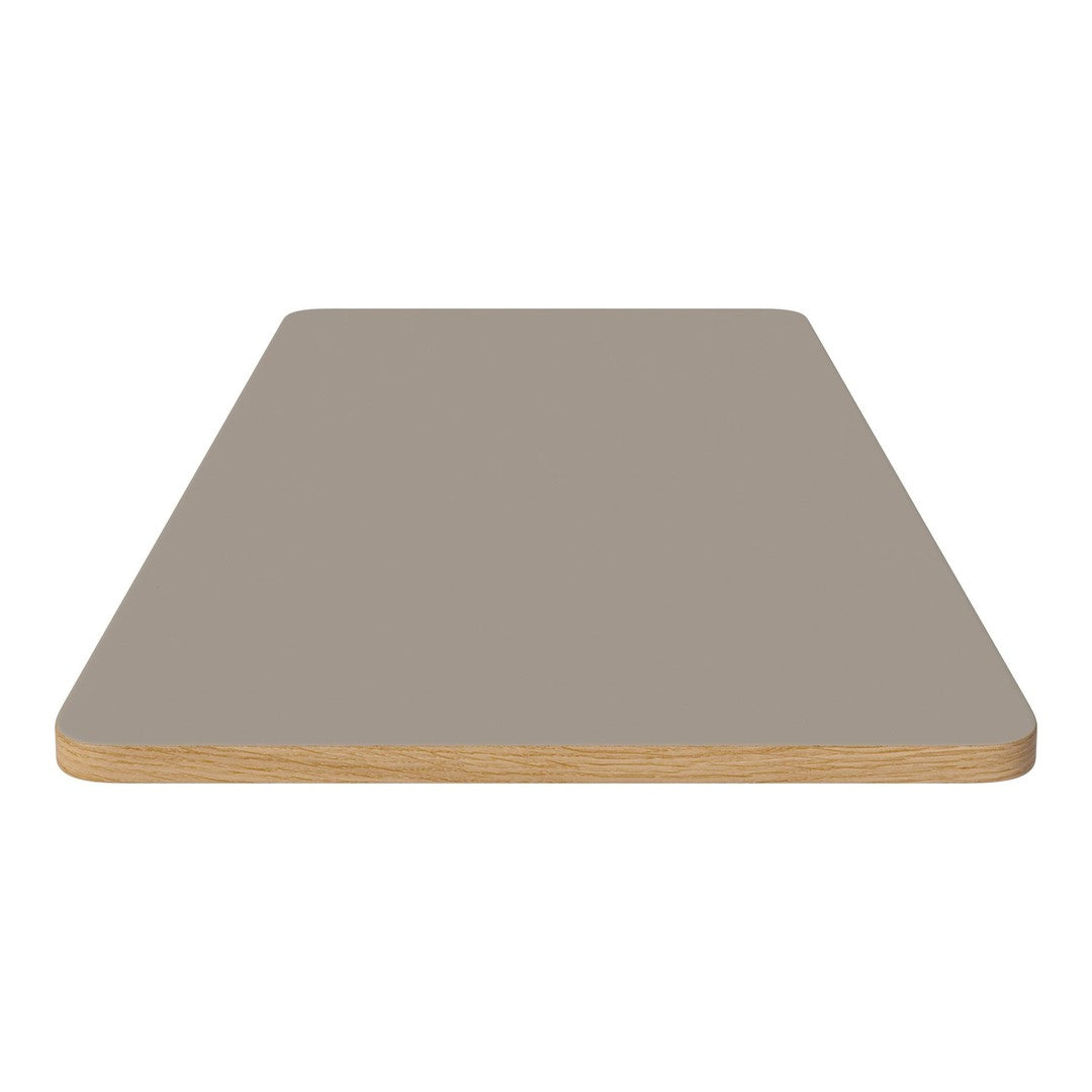 Light taupe surface with a smooth finish, complemented by a natural wood edge. Perfect for versatile decor.