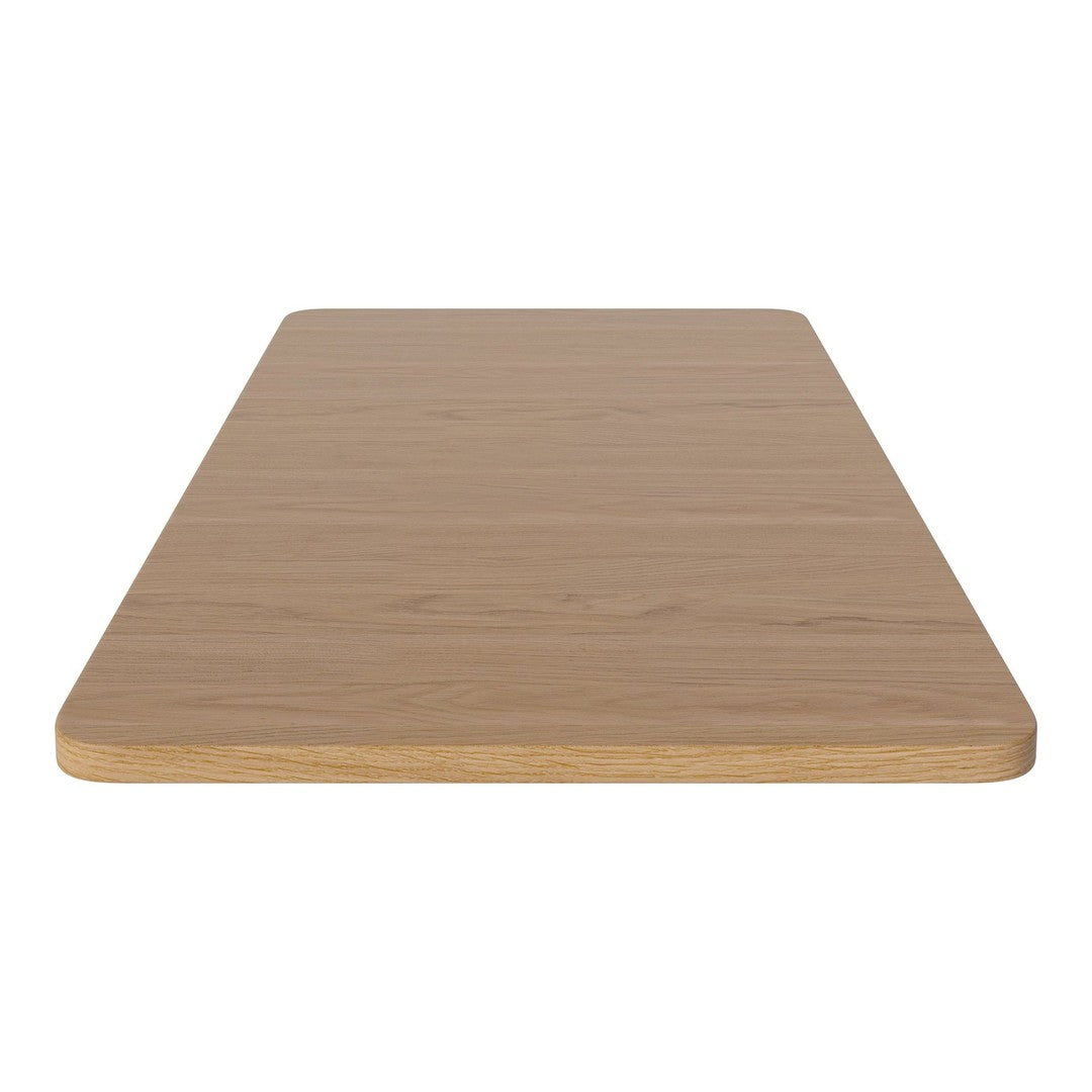 Light oak wood tabletop with a smooth, natural finish and rounded edges, showcasing a sleek, minimalist design.