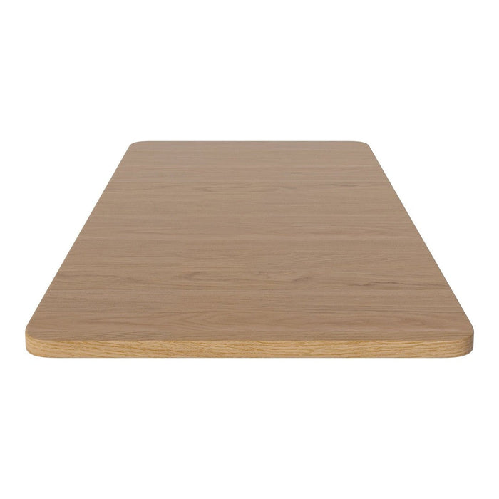 Light oak wood tabletop with a smooth, natural finish and rounded edges, showcasing a sleek, minimalist design.