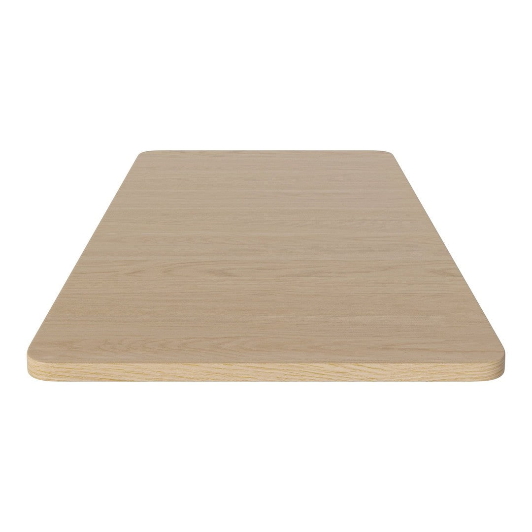 Light natural wood tabletop with a smooth, minimalist design and soft, rounded edges.
