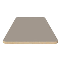 Smooth rectangular tabletop in warm taupe with natural wood edge. Perfect for modern and minimalistic decor.
